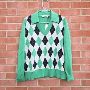 Sportscraft Lorri Argyle Cotton Cashmere Polo Mint Multi Collared Medium